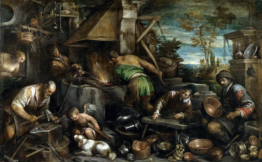 Jacopo Bassano Painting - The Forge of Vulcan by Jacopo Bassano
