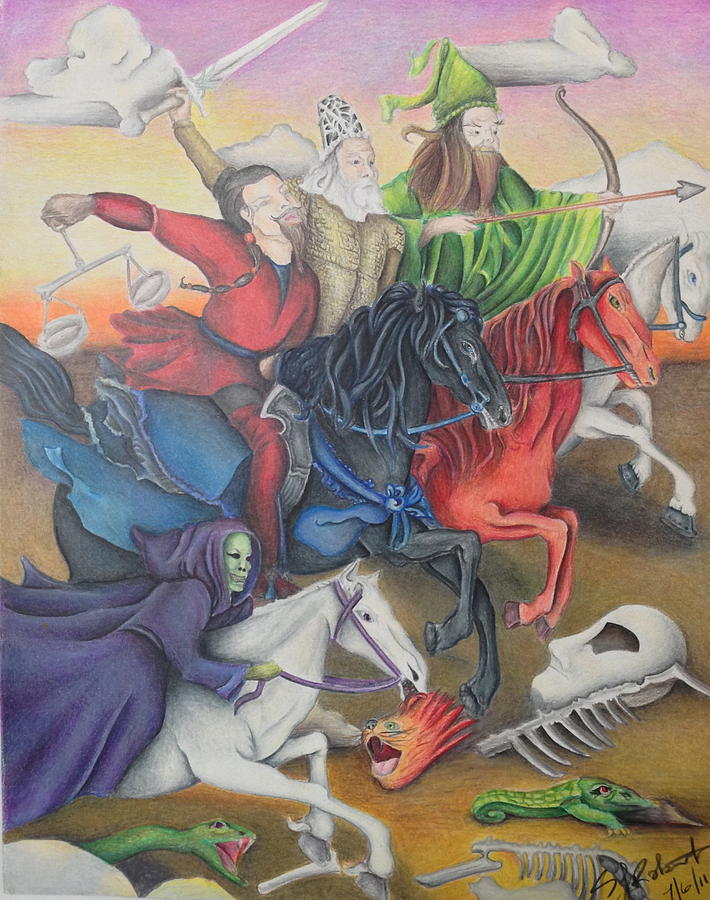 Horse Drawing - The Four Horsemen of the Apocalypse by Susan L Sistrunk