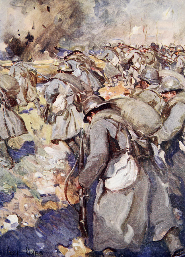 Shell Drawing - The French Force Rushed Forward To Take by Cyrus Cuneo