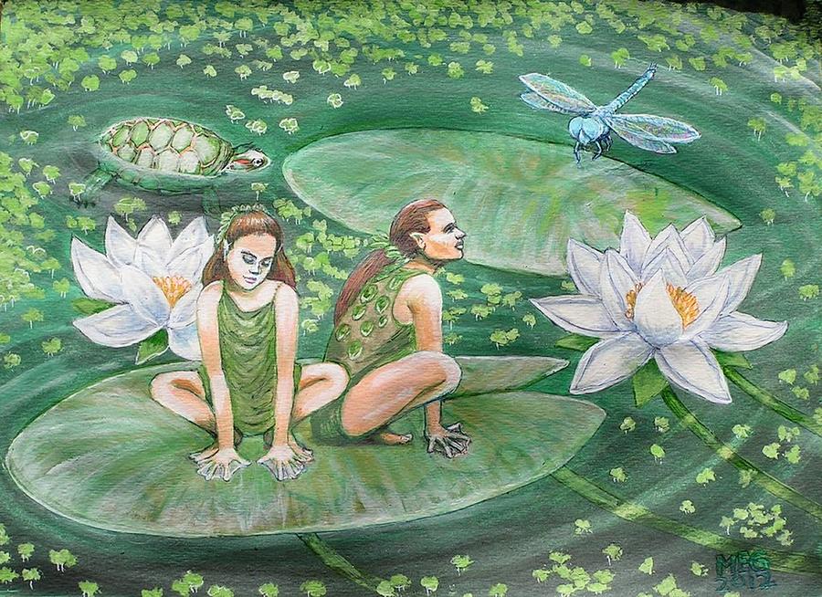 Turtle Painting - The Frogpeople by Maria Elena Gonzalez