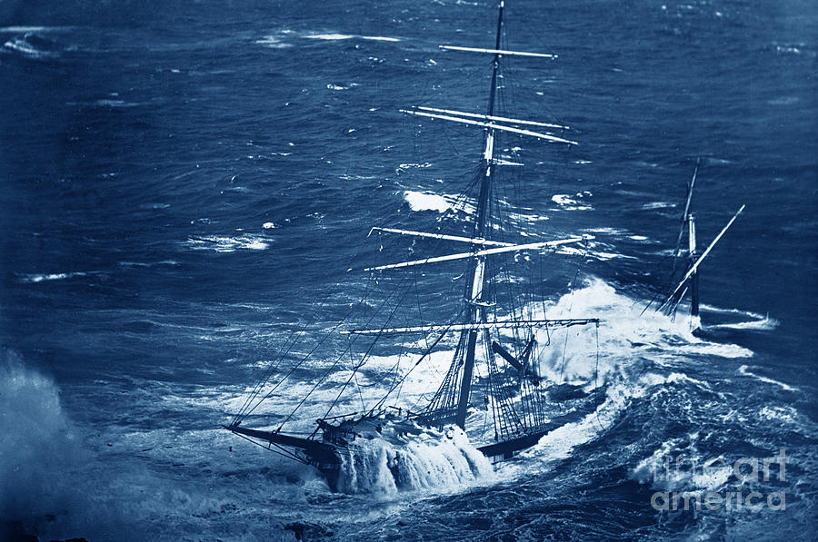 Stranded Photograph - The full-rigged ship CROMDALE stranded May 23 1913 at BASS PT. Near the LIZARD by Monterey County Historical Society