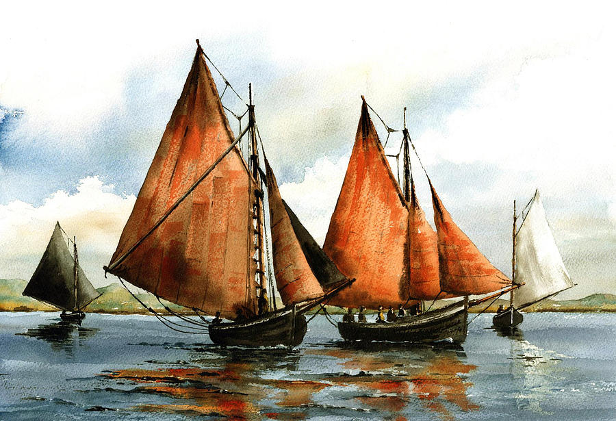 Sailing Boats Painting - The Galway Hookers by Val Byrne