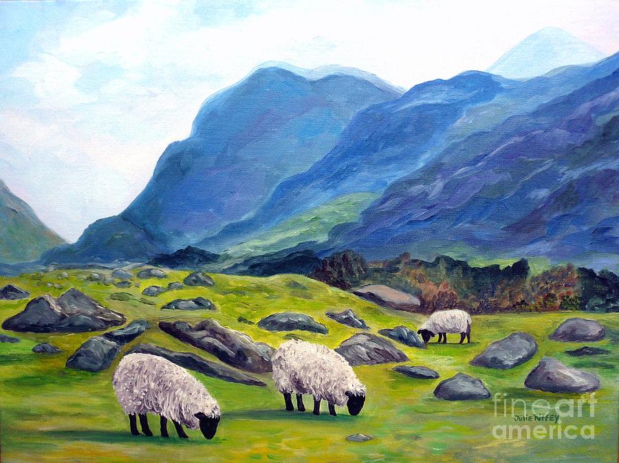 Sheep Painting - The Gap of Dunloe Kilarney Ireland by Julie Brugh Riffey