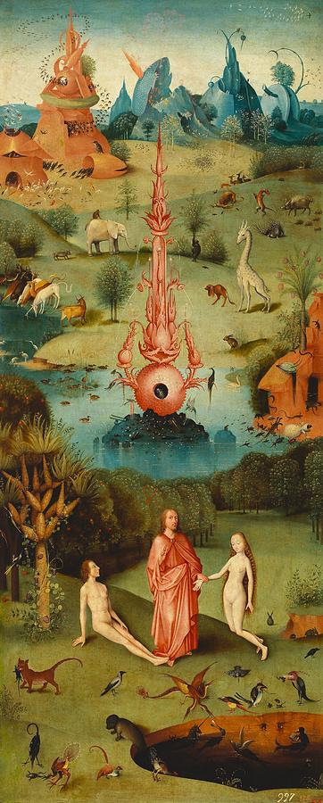 The Garden of Earthly Delights - left wing Painting by Hieronymus Bosch