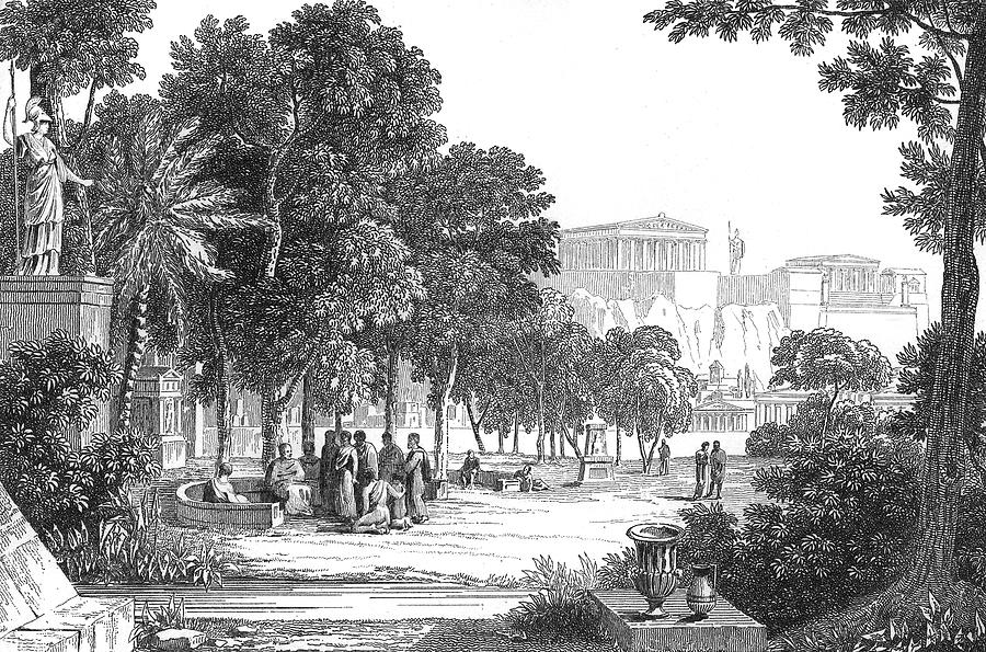 Can Drawing - The Garden Of Philosophers, Athens by Mary Evans Picture Library
