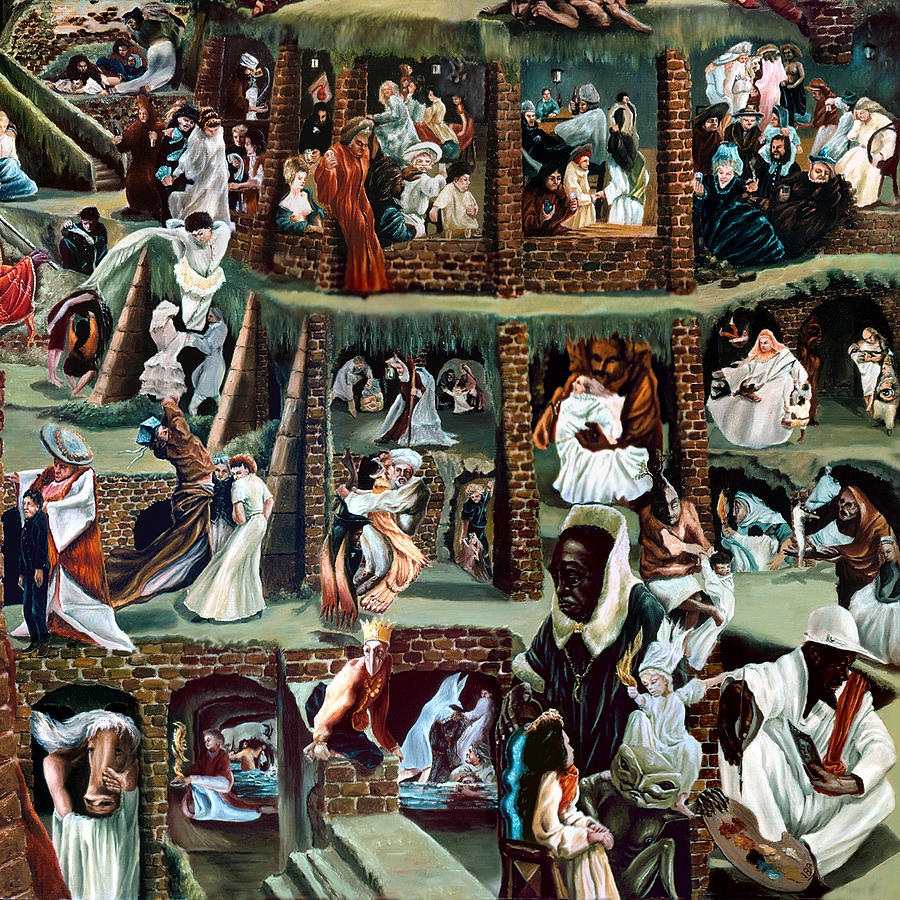 Surrealism Painting - The gardens of memory Detail of the central panel The Tower of Babel by Richard Meric Surrealism Painting - The gardens of memory Detail of the central panel The Tower of Babel by Richard Meric