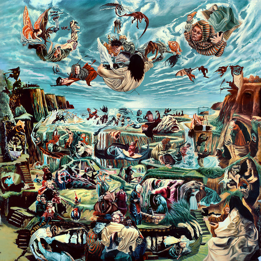 Surrealism Painting - The gardens of memory Right panel - The temptation of St Anthony by Richard Meric Surrealism Painting - The gardens of memory Right panel - The temptation of St Anthony by Richard Meric