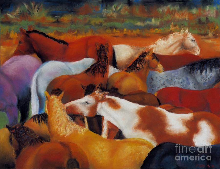 Horse Painting - The Gathering by Frances Marino