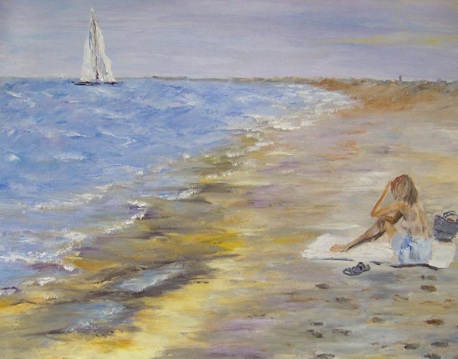 Beach Painting - The girl on a beach by Maria Karalyos