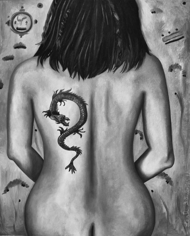 The Girl With The Dragon Tattoo bw Painting by Leah Saulnier The Painting Maniac