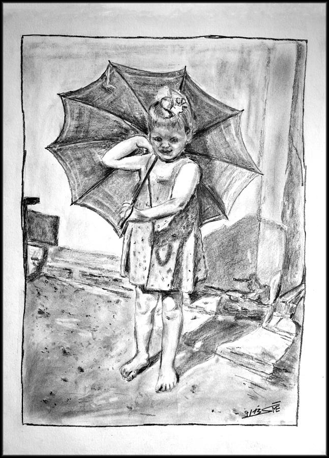 Lady catching umbrella - Teja - Drawings & Illustration, People & Figures,  Female Form, Other Female Form - ArtPal