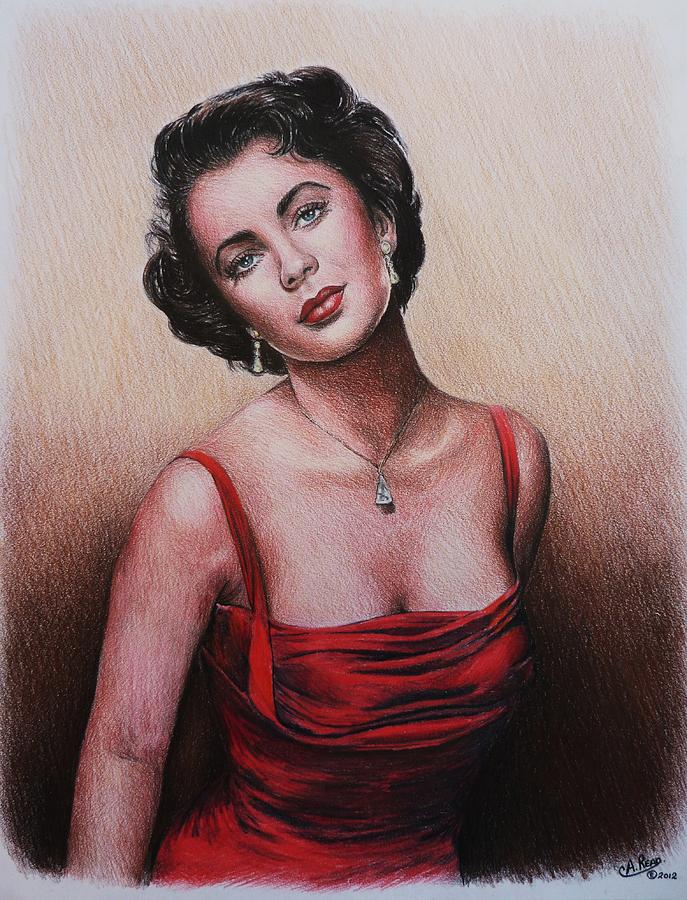 The glamour days Elizabeth Taylor Drawing by Andrew Read