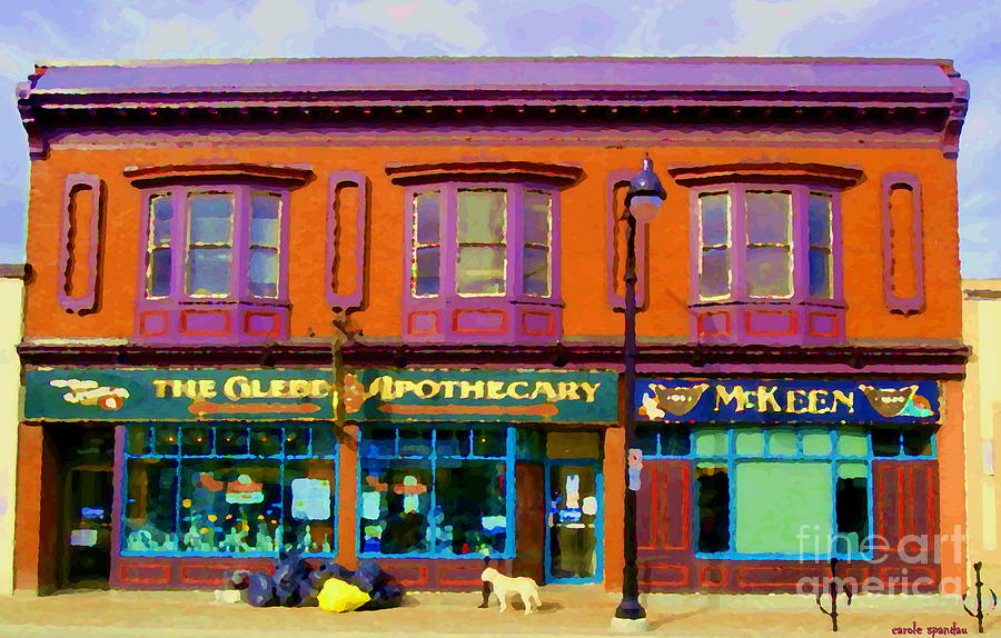 The Glebe Apothecary Pharmacy And Mckeen Deli Bank Street Paintings Of Ottawa Scenes Carole Spandau  Painting by Carole Spandau