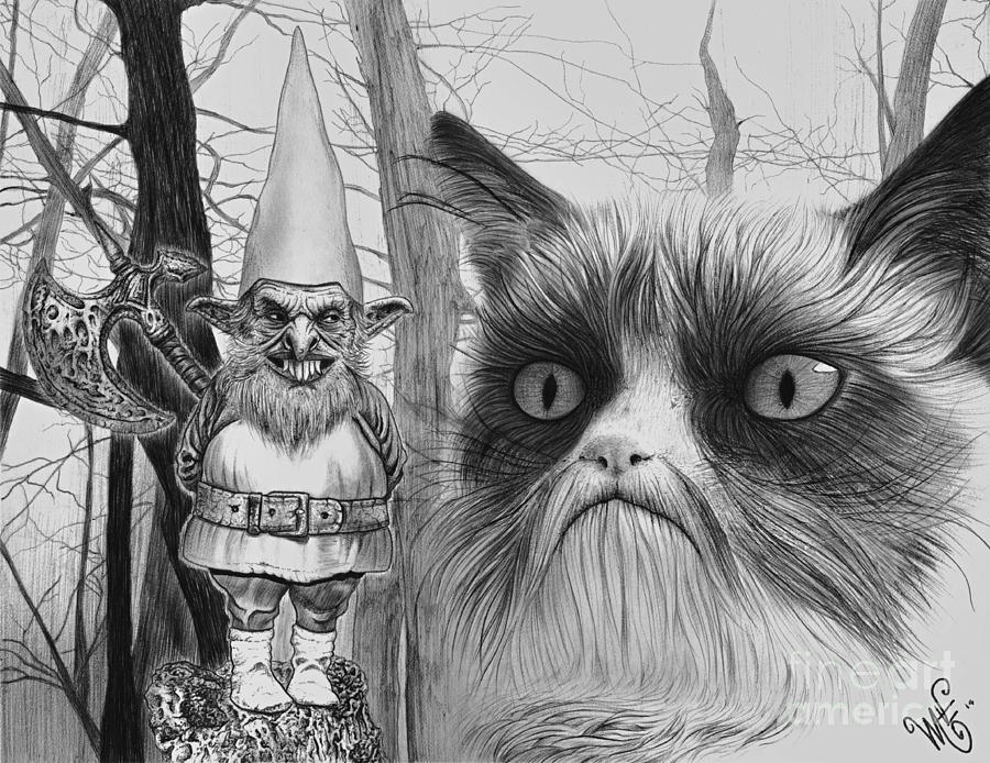Tree Drawing - The Gnome and the Cat by Wave 