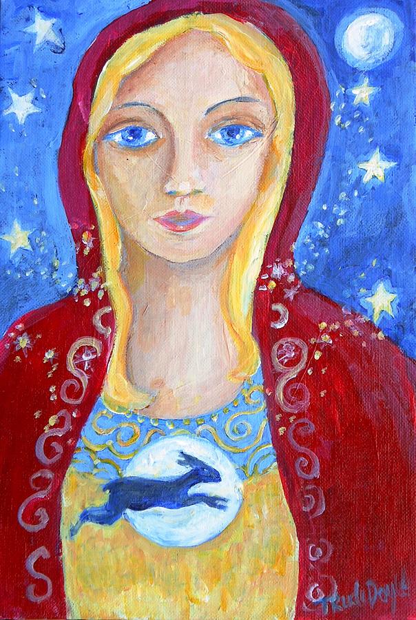 The Goddess Eostra  and the hare - Easter  Painting by Trudi Doyle
