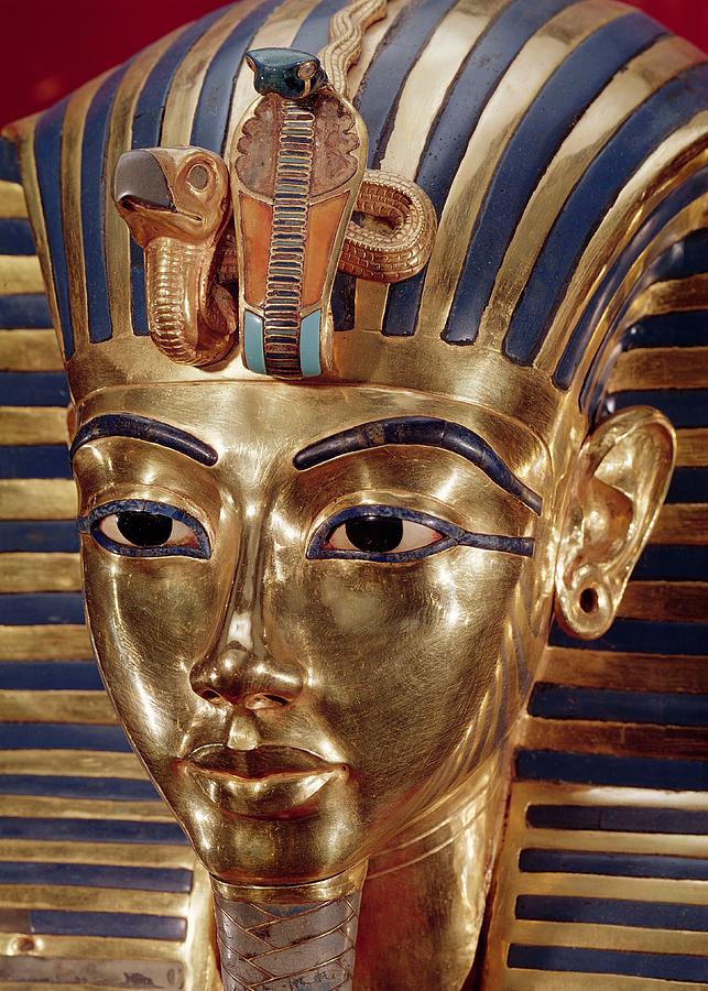 Portrait Photograph - The Gold Mask, From The Treasure Of Tutankhamun C.1370-52 Bc C.1340 Bc Gold Inlaid by Egyptian 18th Dynasty