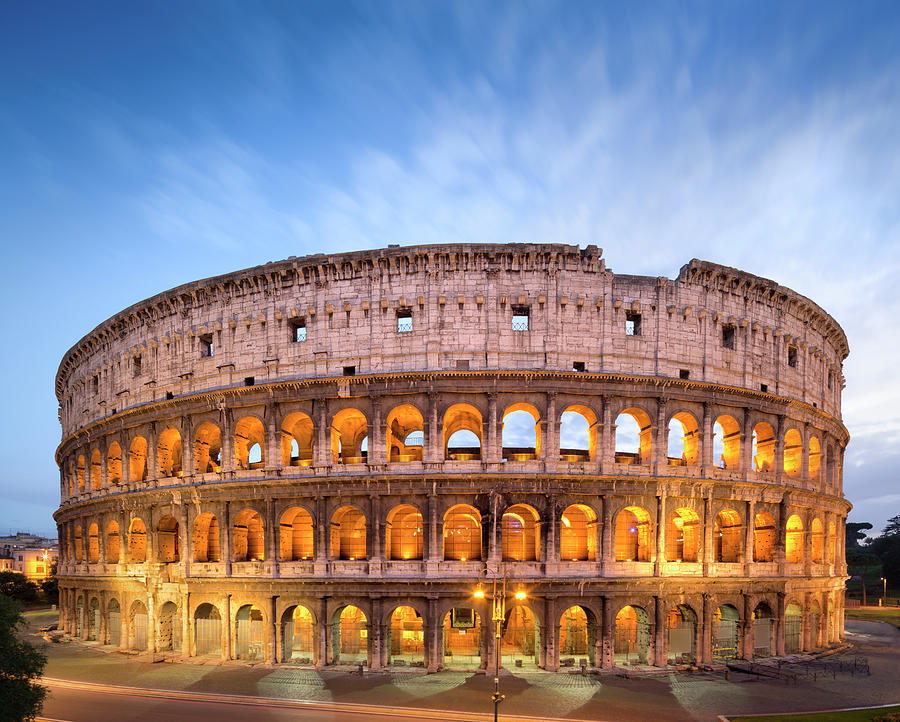 The Golden Colosseum At Dusk In Rome Photograph by Romaoslo