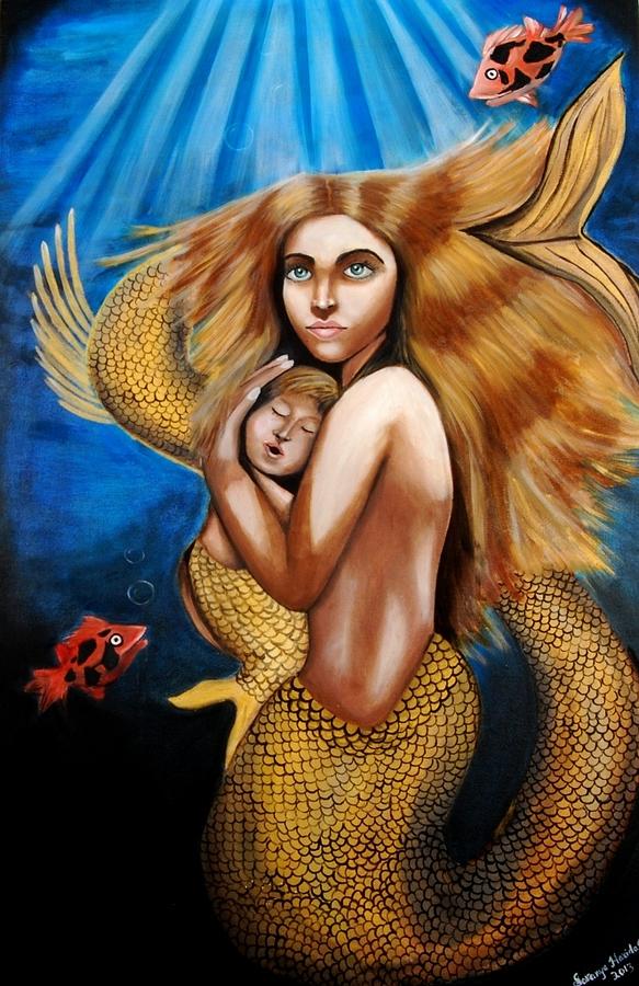 The Golden Mermaid Painting by Saranya Haridasan