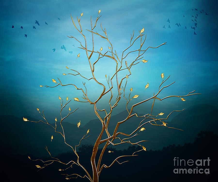 Bird Digital Art - The Golden Tree by Peter Awax