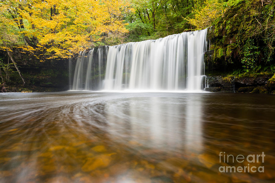 Fall Photograph - The Golden waterfall by Daugirdas Racys