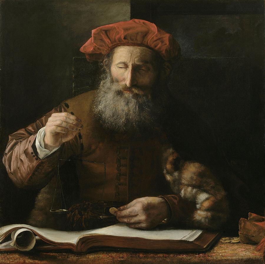 Portrait Painting - The Goldweigher by Karel van der Pluym