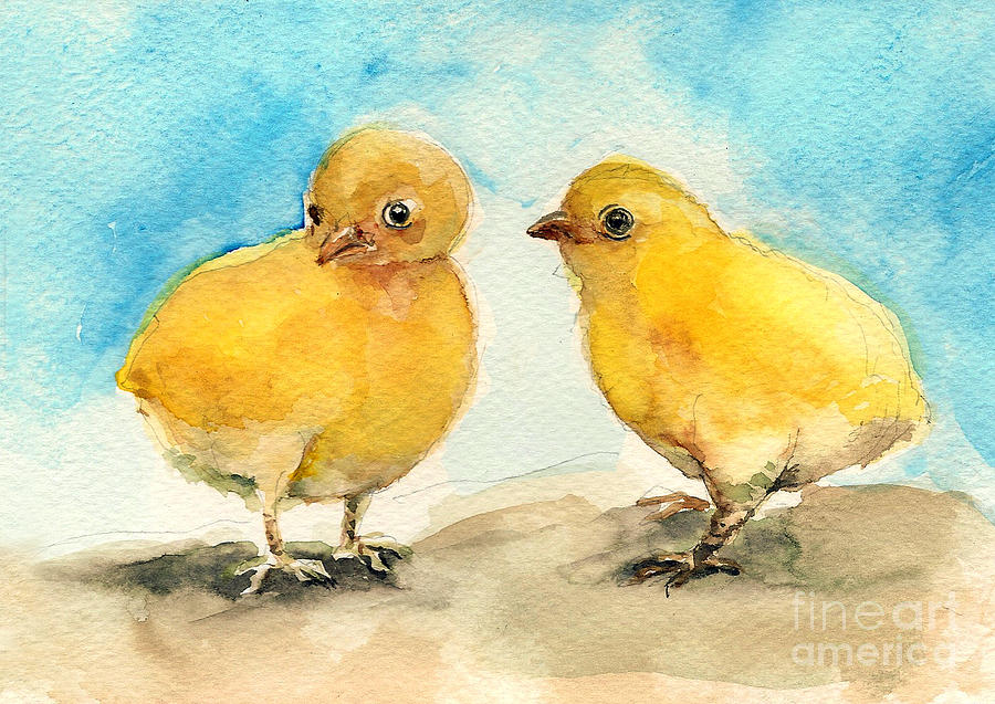 The gossiping chicks Painting by Asha Sudhaker Shenoy