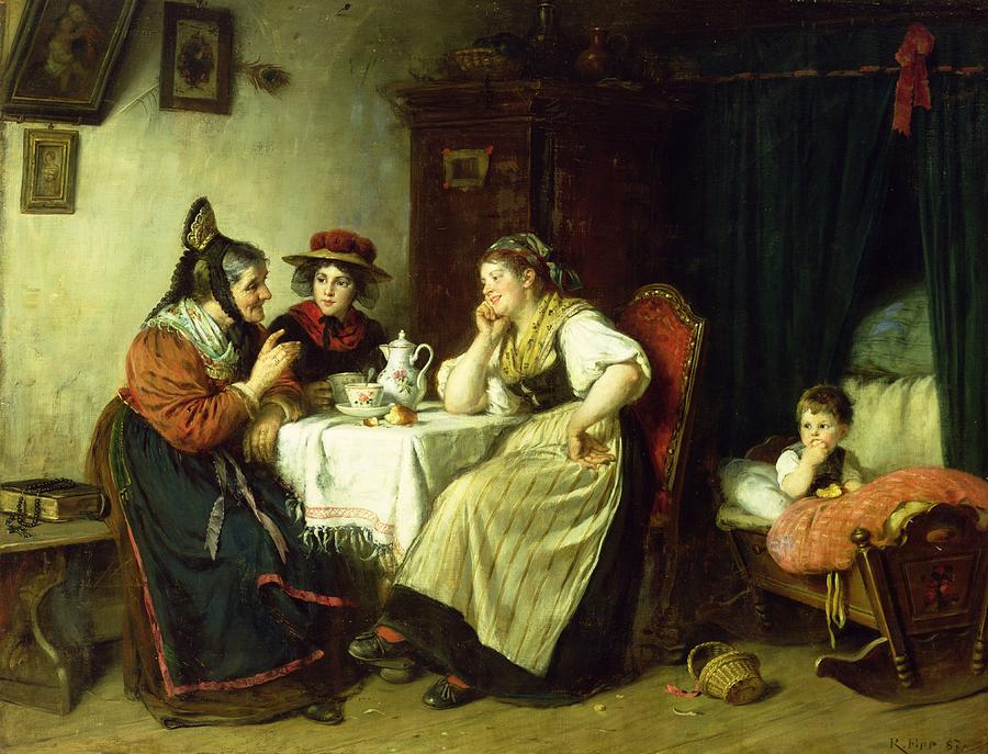 Coffee Photograph - The Gossips, 1887 Oil On Canvas by Rudolf Epp