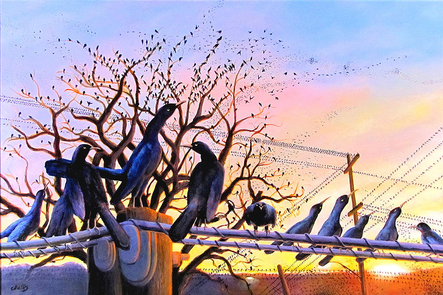 Bird Painting - The Grackles Are Coming by Charles Wallis
