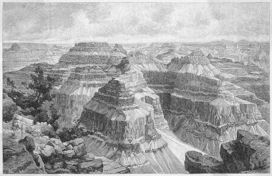 Usa Drawing - The Grand Canyon Viewed From  Point by Mary Evans Picture Library