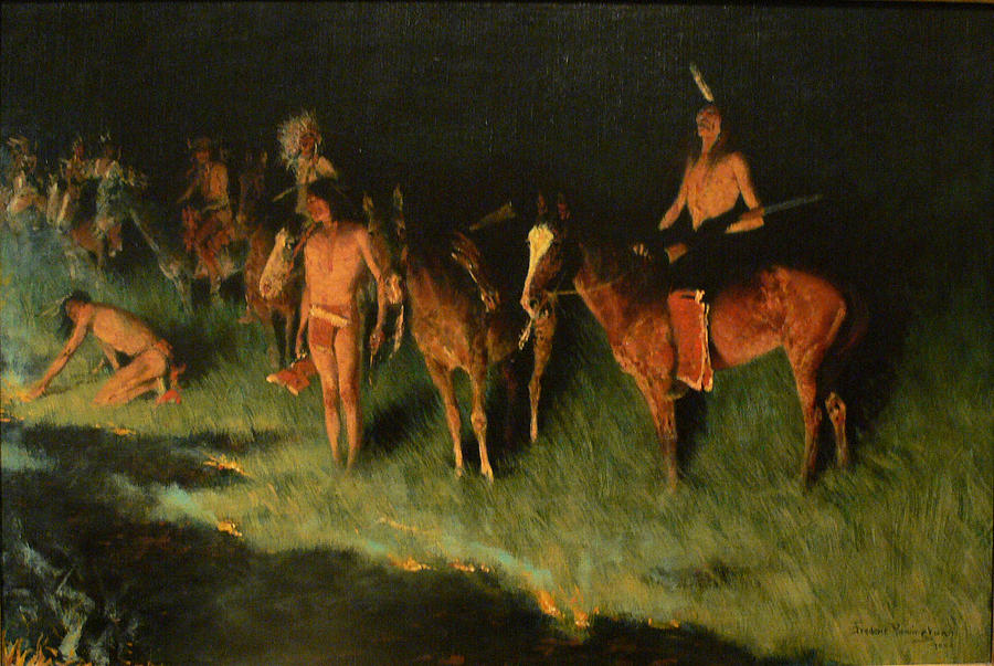Frederic Remington Painting - The Grass Fire by Frederic Remington