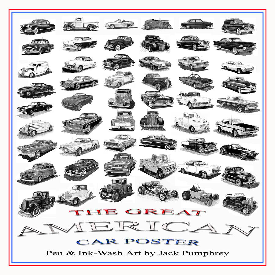 Great American Car Poster Drawing by Jack Pumphrey