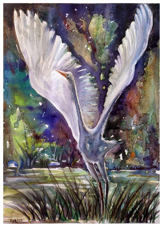 The Great Egret Painting by Katerina Kovatcheva