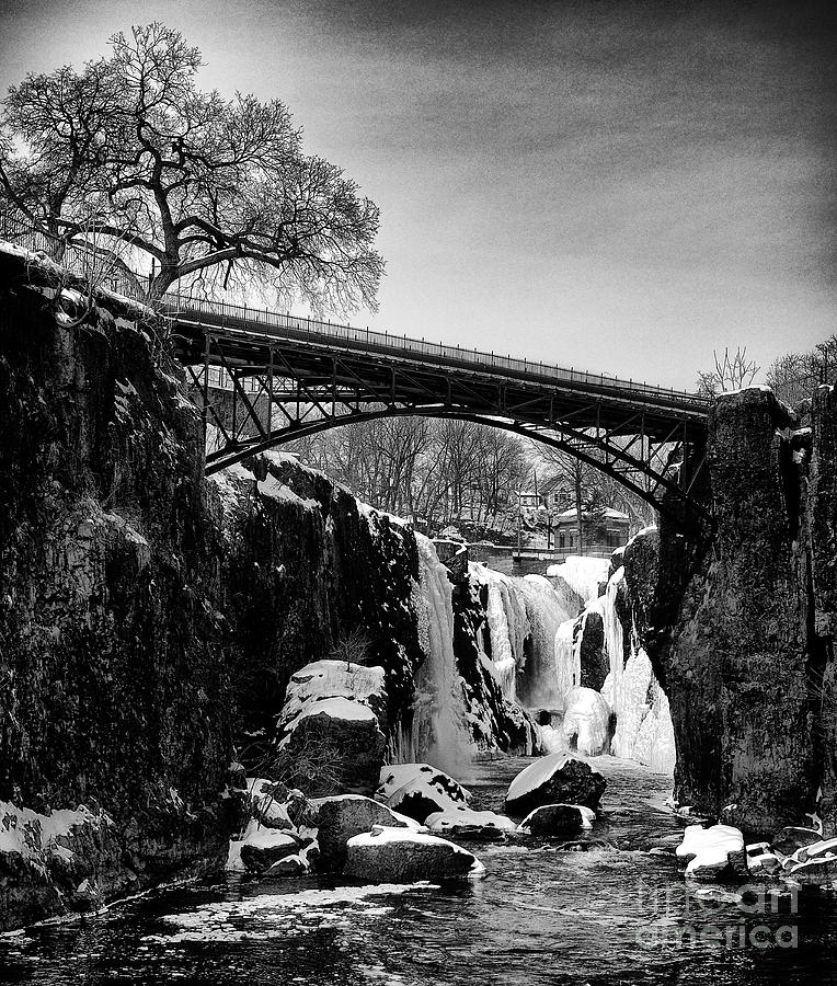 Waterfall Photograph - The Great Falls of Paterson in black and white by Mark Miller