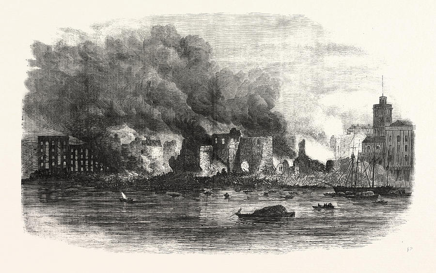 Vintage Drawing - The Great Fire In Southwark Scene At Cottons Wharf by English School
