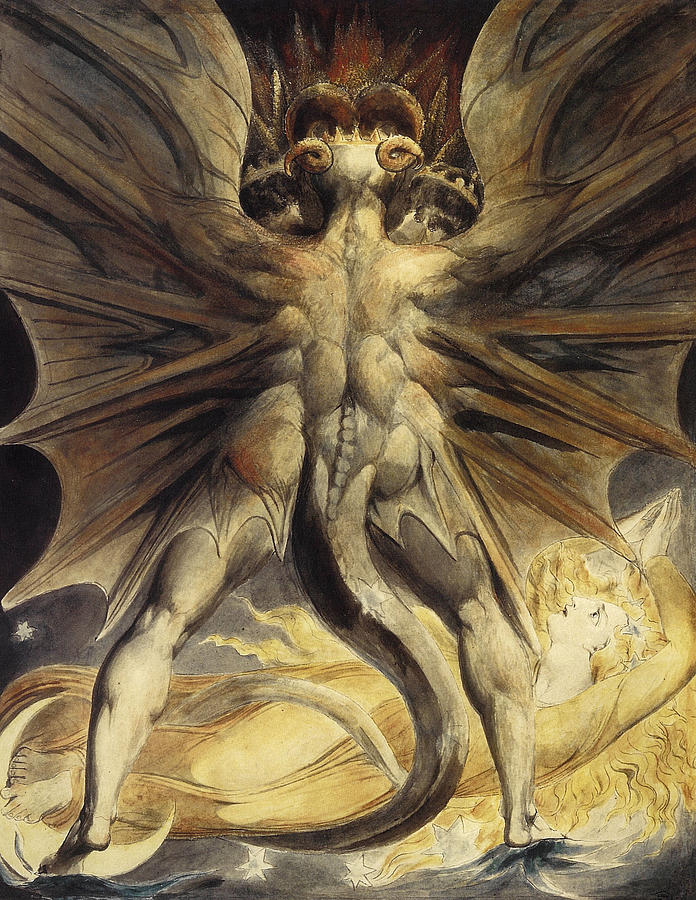 William Blake Painting - The Great Red Dragon and the Woman Clothed in Sun by William Blake