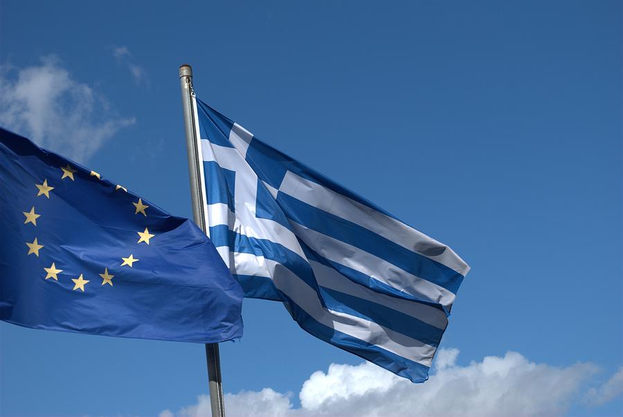 the Greek and EU Flags Photograph by George Katechis