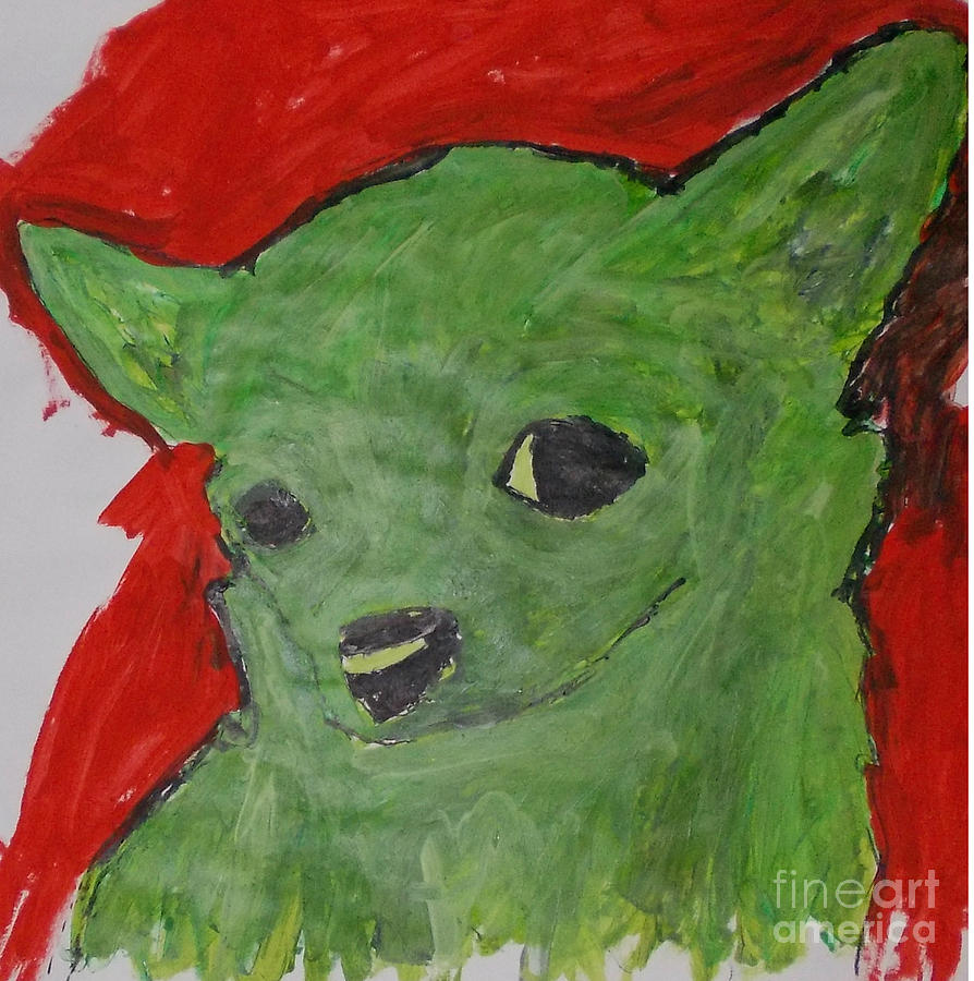 Dog Painting - The Green Chihuahua by Patries Van Dokkum