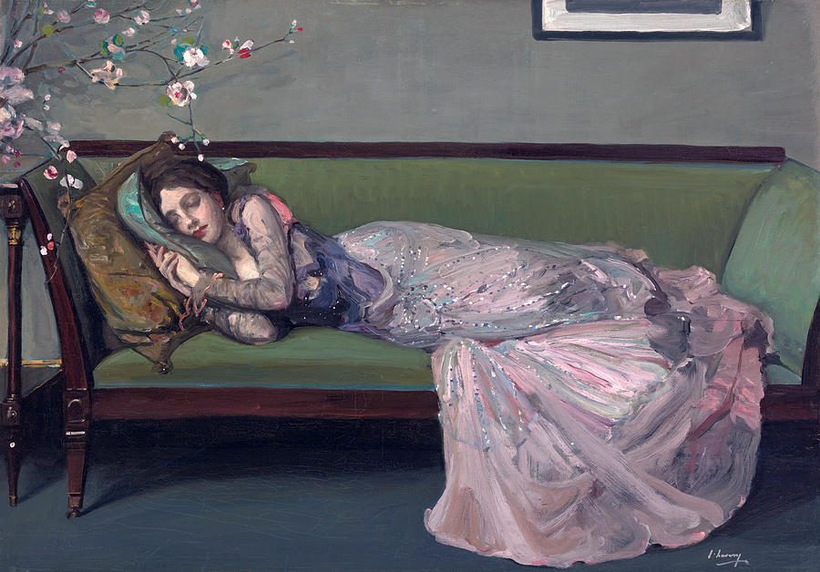 The green sofa Painting by John Lavery