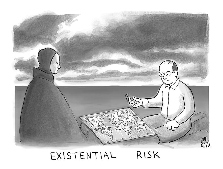 The Grim Reaper And A Man Play Existential Risk Drawing by Paul Noth