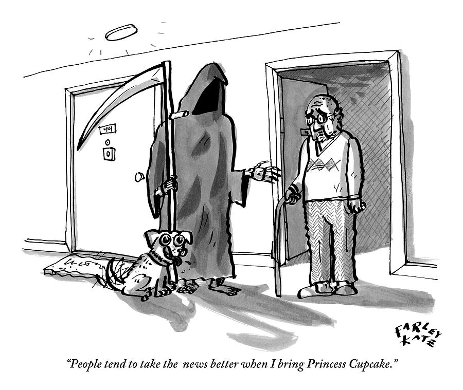 The Grim Reaper Brings A Small Puppy Drawing by Farley Katz