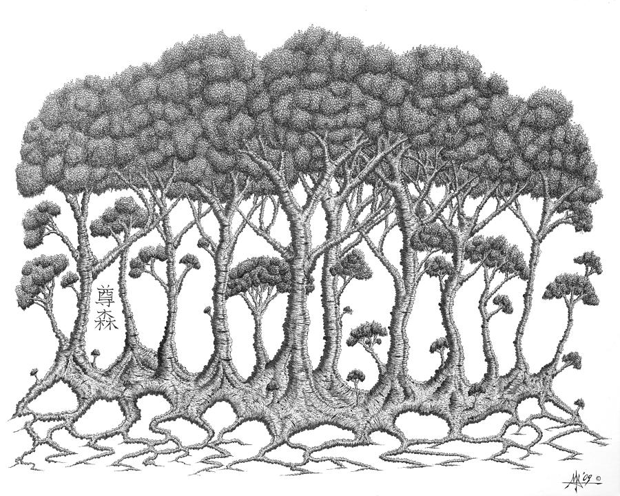Tree Drawing - The Grove by Robert Fenwick May Jr Tree Drawing - The Grove by Robert Fenwick May Jr