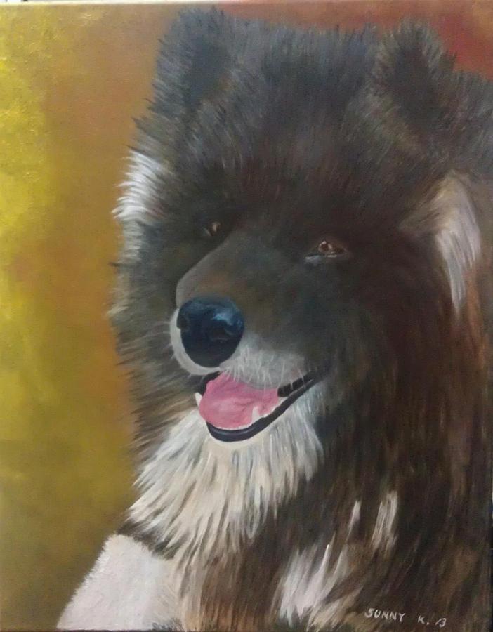 Dog Painting - The hairy Akita by Sunny  Kim
