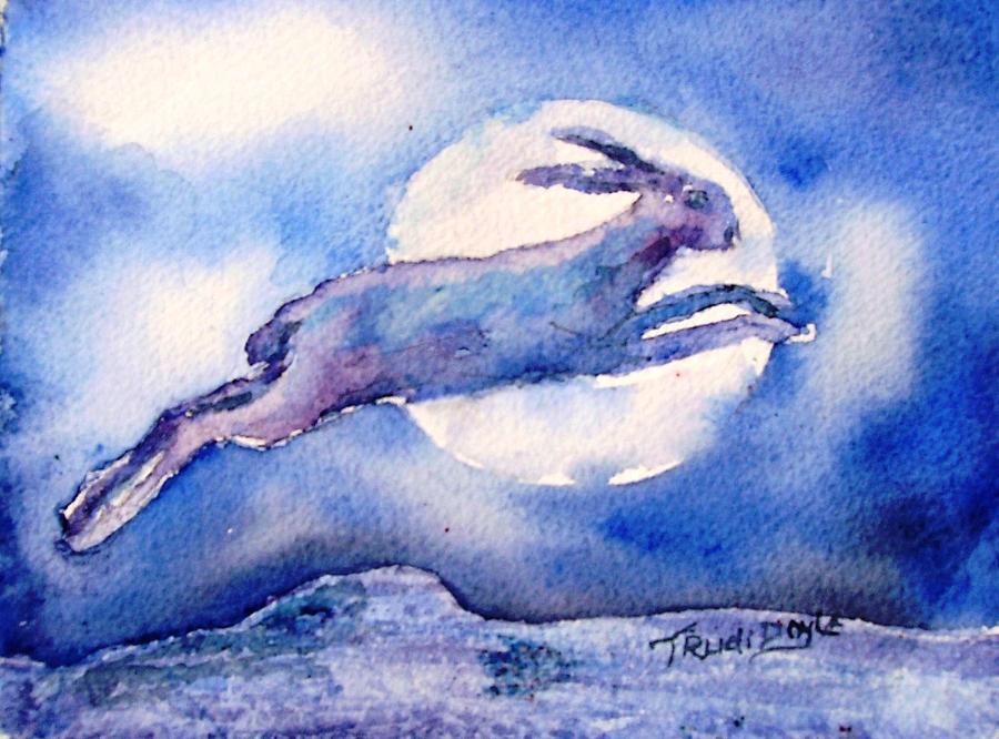 The Hare and the Moon  Painting by Trudi Doyle