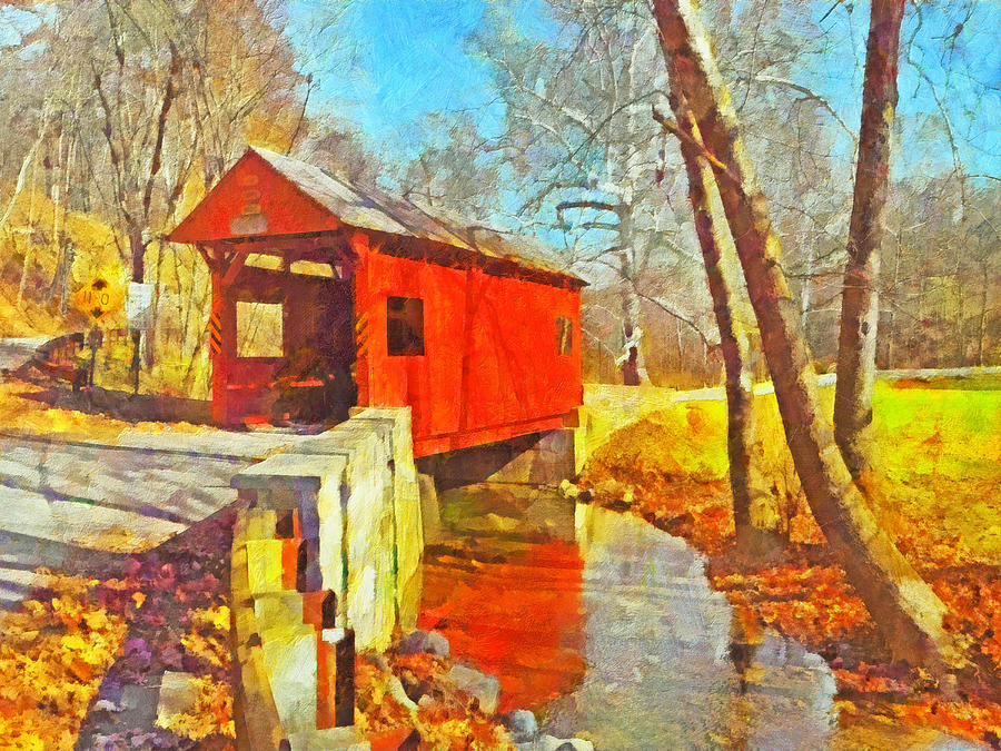 Fall Digital Art - The Henry Bridge at Mingo Creek Park 3 by Digital Photographic Arts