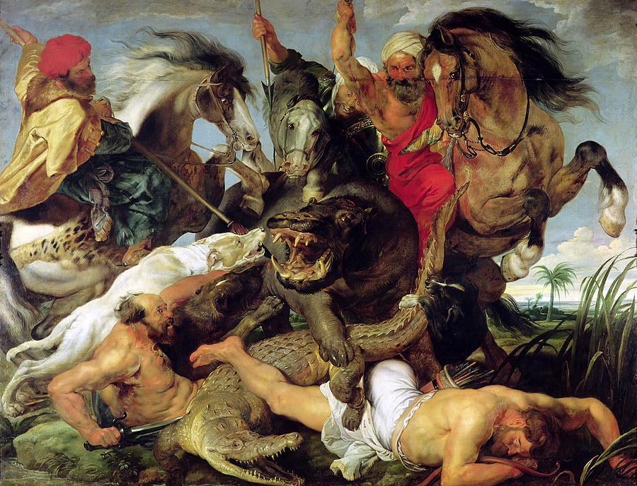 The Hippopotamus and Crocodile Hunt Painting by Peter Paul Rubens