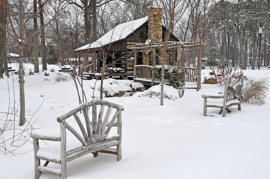 The Historic Gosnell Log Cabin After A Snowfall  Mauldin SC Photograph by Willie Harper