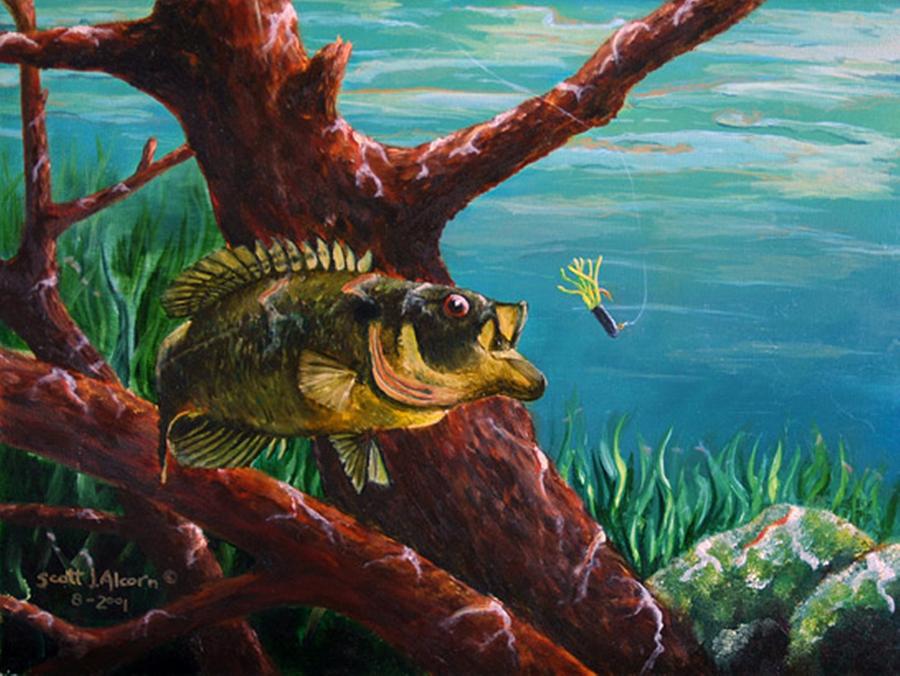 Fish Painting - The Hit      Warmouth by Scott Alcorn