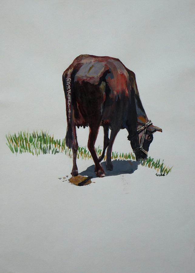 The Holy Cow and dung. Painting by Usha Shantharam
