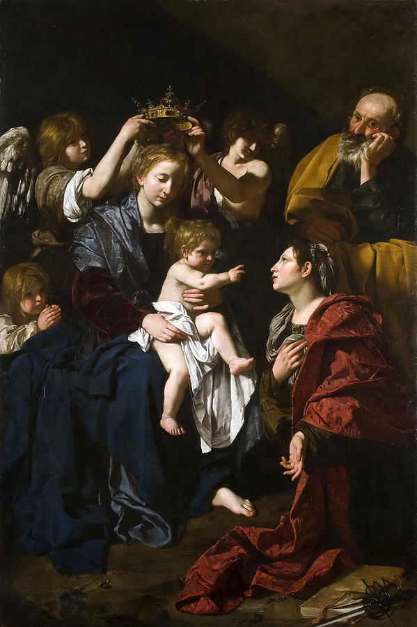 The Holy Family and Saint Catherine. Mystic Marriage Painting by Bartolomeo Cavarozzi