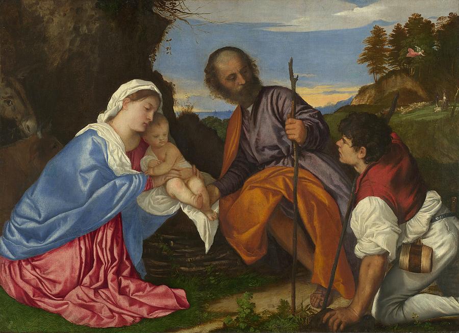London Painting - The Holy Family with a Shepherd by Titian